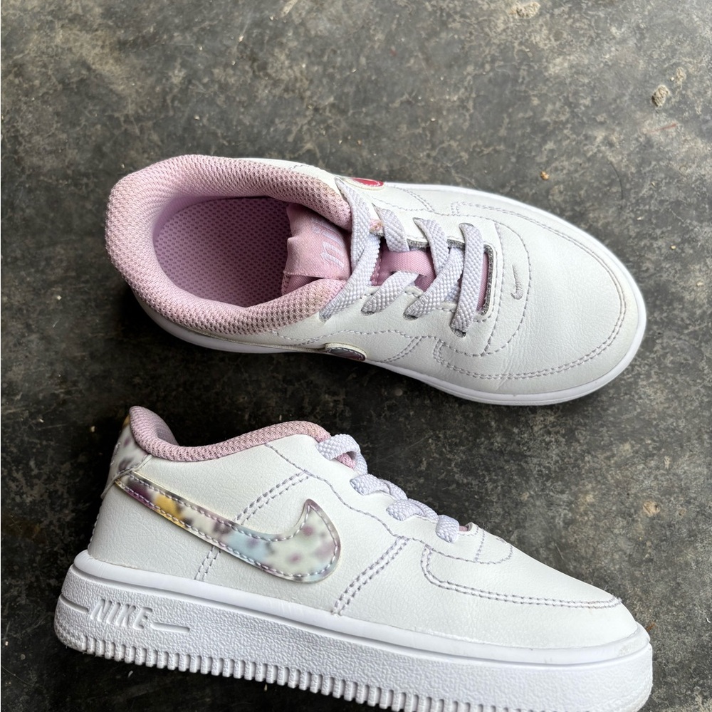 White and Pink 9C Nike Air Force 1 Sneakers